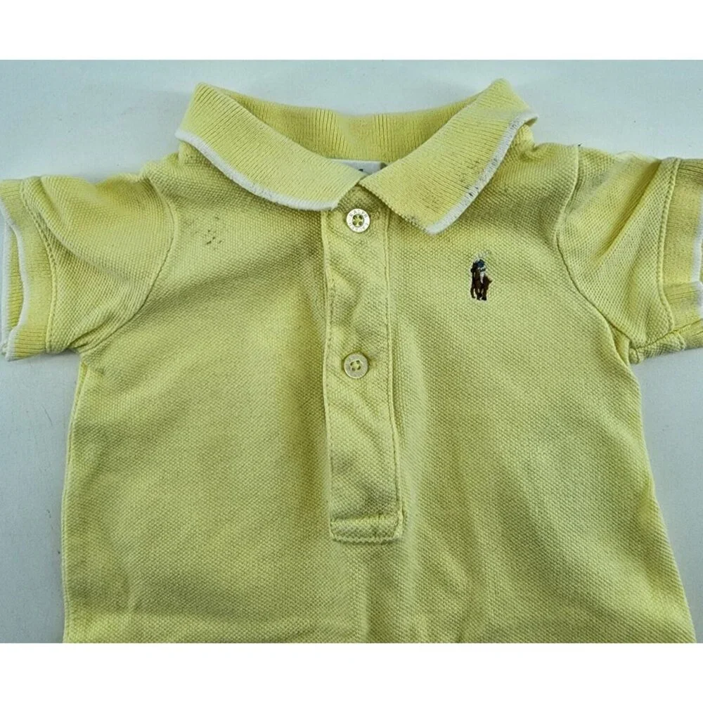 Ralph Lauren Yellow Polo Romper Baby Size 3M Pony Logo 100%‎ Cotton